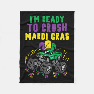 Kids Ready To Crush Mardi Gras Monster Truck Boys Fleece Blanket