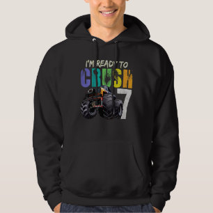 Kids Ready To Crush Monster Truck 7th Birthday F Hoodie