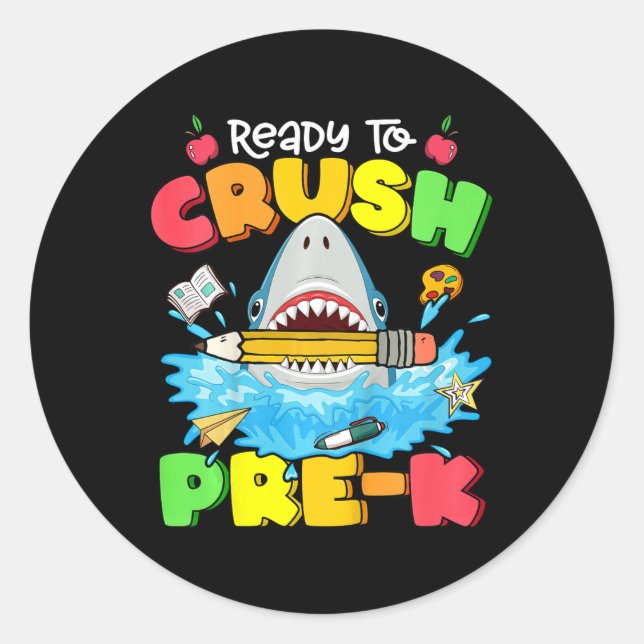 Kids Ready To Crush Pre-K Shark Back To School Boy Classic Round Sticker (Front)