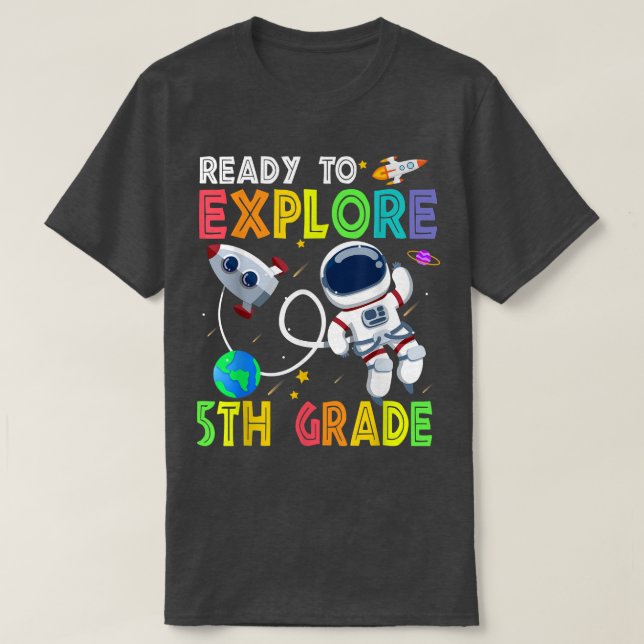 Kids Ready to Explore 5th Grade Cute Astronaut Boy T-Shirt (Design Front)