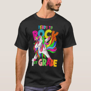 Kids Ready To Rock 1st Grade Dabbing Unicorn Back T-Shirt
