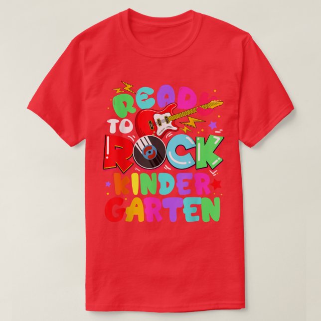 Kids Ready To Rock Kindergarten Guitar Back To Sch T-Shirt (Design Front)