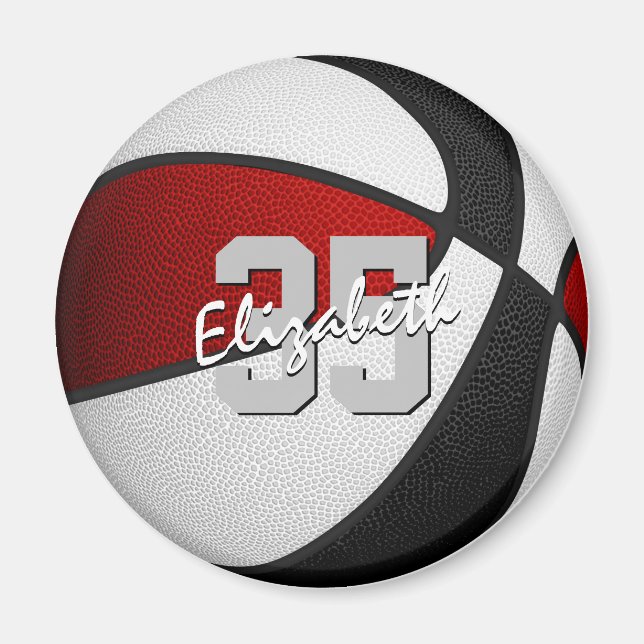 kids red black basketball team colours  magnet (Front)