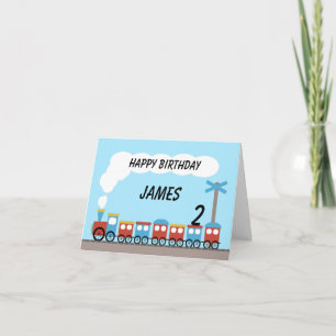 Kids Red Blue Train Birthday Card
