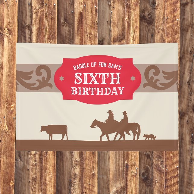 Kids Red/Brown Western Theme Birthday Party Banner (Creator Uploaded)