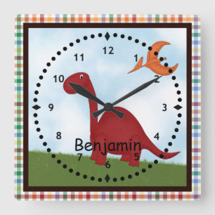 Kids' Red Dinosaur Wall Clock