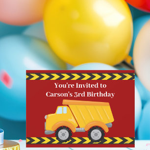 Kids Red Dump Truck Boys Birthday Party Invitation