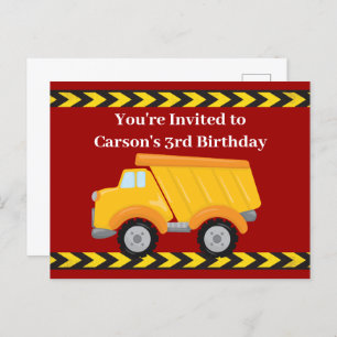 Kids Red Dump Truck Boys Birthday Party Invitation Postcard