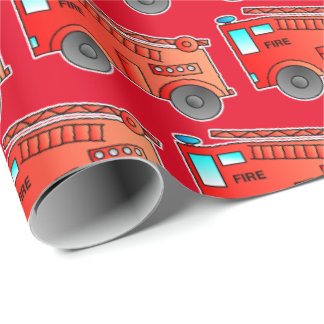 Kids Red Fire Truck Wrapping Paper