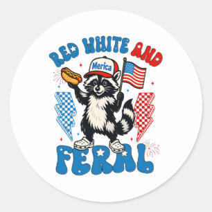 Kids Red Funny White And Feral Racoon Feral Usa 4t Classic Round Sticker