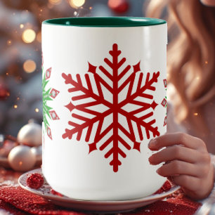 Kid's Red Green Christmas Snowflakes Party Mug