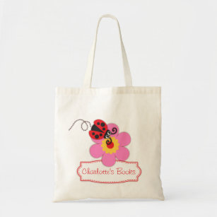 Kids red ladybug / ladybird flower library bag