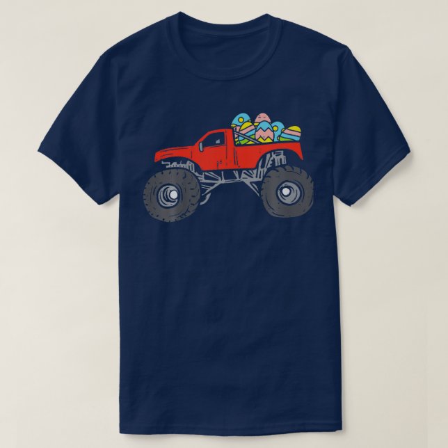 Kids Red Monster Truck Eggs Easter Egg Hunting Boy T-Shirt (Design Front)