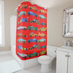 Kids Red Race Car Shower Curtain