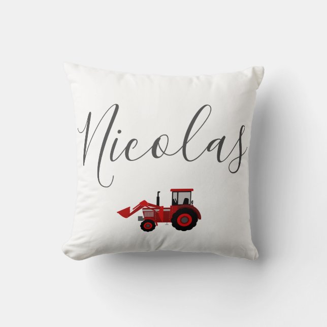 kids Red tractor customizable name Cushion (Front)