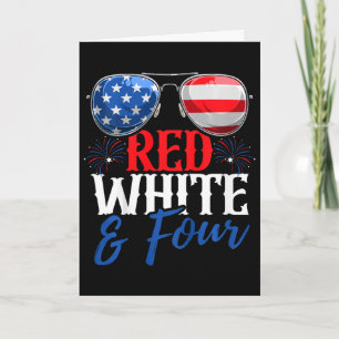 Kids Red White And Four 4th Of July Birthday Party Card