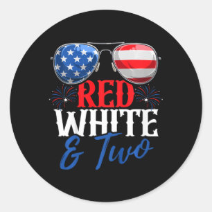 Kids Red White And Two 4th Of July Birthday Party Classic Round Sticker