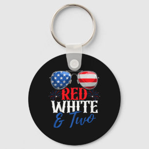 Kids Red White And Two 4th Of July Birthday Party Key Ring