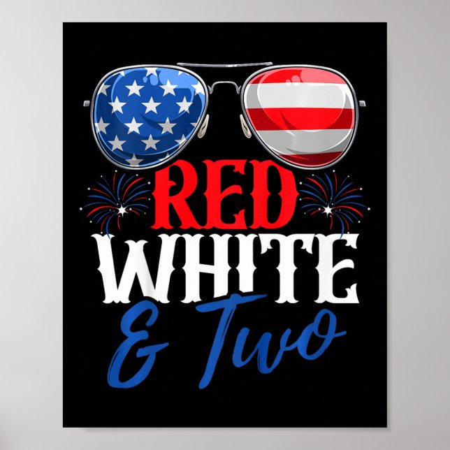 Kids Red White And Two 4th Of July Birthday Party  Poster (Front)