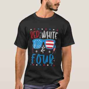 Kids Red White & Four 4th Birthday 4th Of July Bo T-Shirt