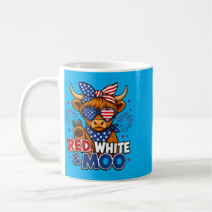 Kids Red White Moo Highland Cow 4th Of July Coffee Mug