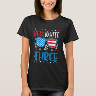 Kids Red White & Three 3rd Birthday 4th Of July B T-Shirt