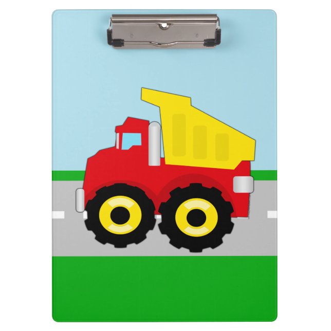 Kid's Red/Yellow Dump Truck on Road Clipboard (Front)