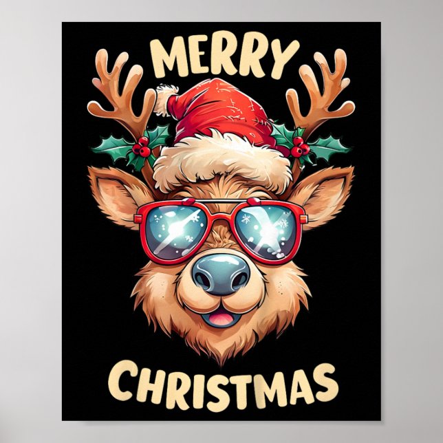 Kids Reindeer Merry Christmas Santa Hat Xmas Toddl Poster (Front)