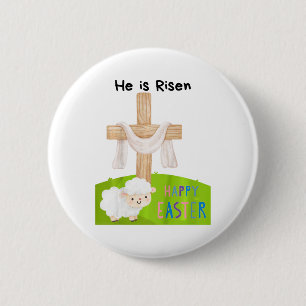 Kids Religious Easter Toddler he Is Risen' Cross A 6 Cm Round Badge