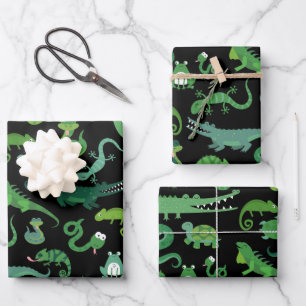 Kids Reptile Amphibian Animal Pattern Wrapping Paper Sheet