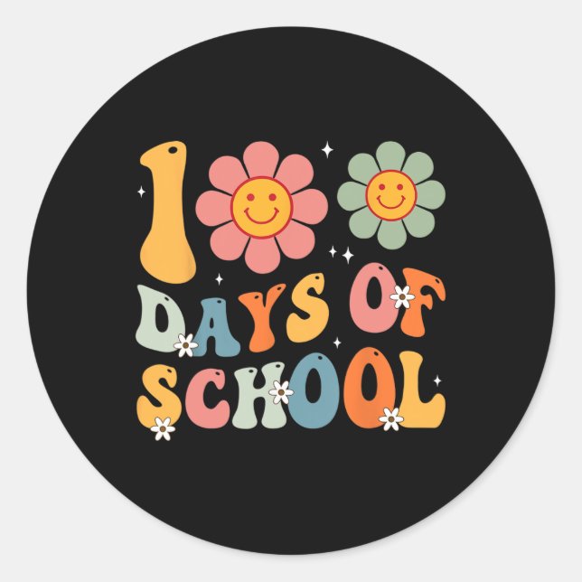 Kids Rero Groovy 100 Days Happy 100h Day Of School Classic Round Sticker (Front)