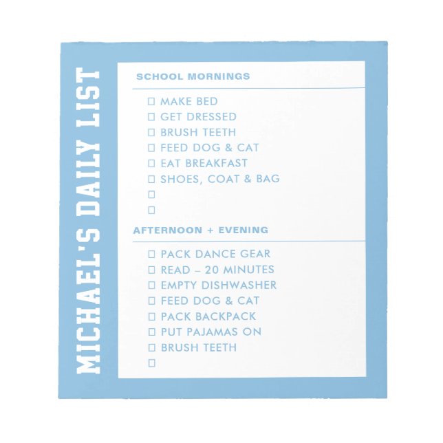 Kids Responsibility Getting Ready AM PM Checklist Notepad (Front)