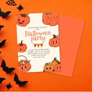 Kids Retro Cute Pumpkin Halloween Party Invitation