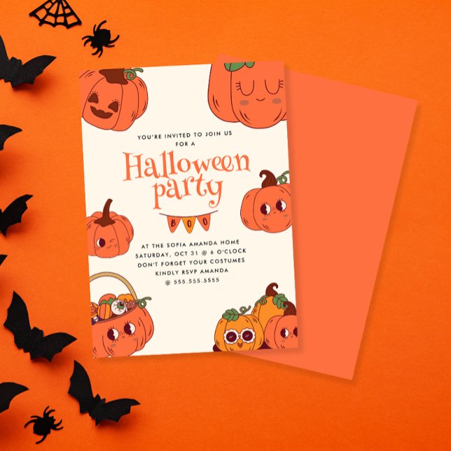 Kids Retro Cute Pumpkin Halloween Party Invitation (Creator Uploaded)