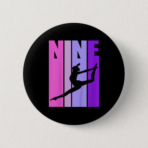 Kids Retro Girls Gymnastics 9 9th Ninth Birthday S 6 Cm Round Badge