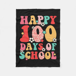 Kids Retro Groovy 100 Days Happy 100th Day Of Scho Fleece Blanket