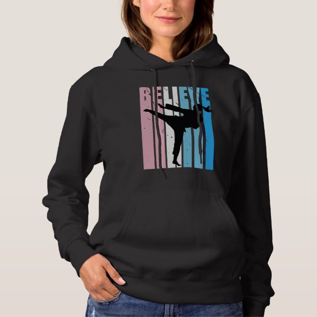 Kids Retro Karate Motivational Believe Practice Th Hoodie (Front)