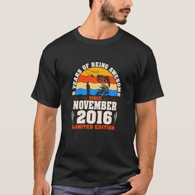 Kids Retro November 2016 6 Year Old Fishing  6th B T-Shirt (Front)
