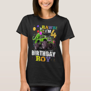 Kids Rex Dinosaur Monster Truck 4th Birthday Boys  T-Shirt