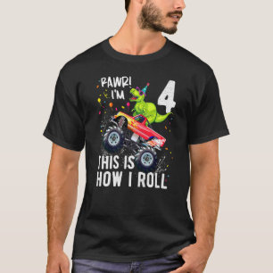 Kids Rex Dinosaur Monster Truck 4th Birthday Boys T-Shirt