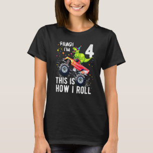 Kids Rex Dinosaur Monster Truck 4th Birthday Boys  T-Shirt