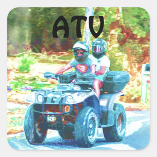 Kids Riding an ATV All Terrain Vehicle on Road Square Sticker