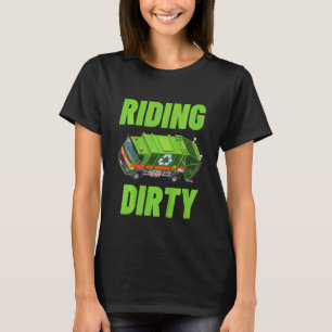 Kids Riding Dirty Garbage Day Garbage Truck For B T-Shirt