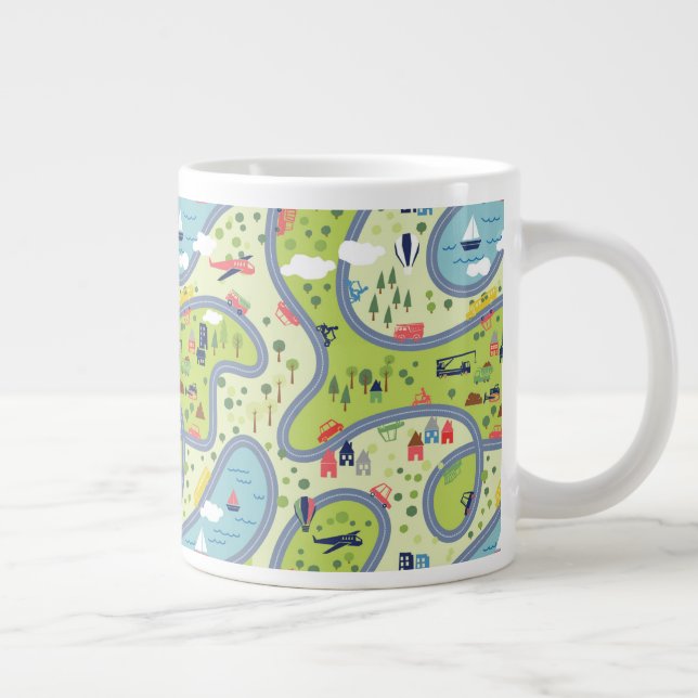 Kids Roadtrip Landscape Pattern Large Coffee Mug (Right)