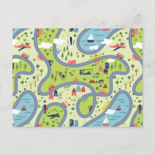 Kids Roadtrip Landscape Pattern Postcard