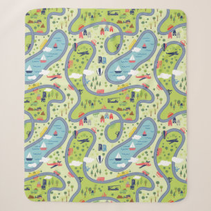 Kids Roadtrip Landscape Pattern Sherpa Blanket