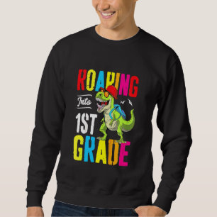 Kids Roaring Into 1st Grade Dinosaur Backpack Back Sweatshirt