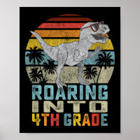Kids Roaring Into 4th Grade Dinosaur T Rex Back To