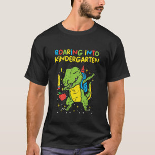 Kids Roaring Into Kindergarten Dabbing Trex Dino F T-Shirt