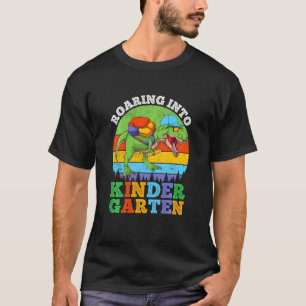 Kids Roaring Into Kindergarten Dinosaur First Day T-Shirt